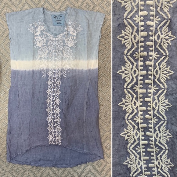 NWT Kyla Seo Ombre Linen Dip-Dye Embroidered Hi-Low Shirt Dress Anthropologie - Picture 7 of 8